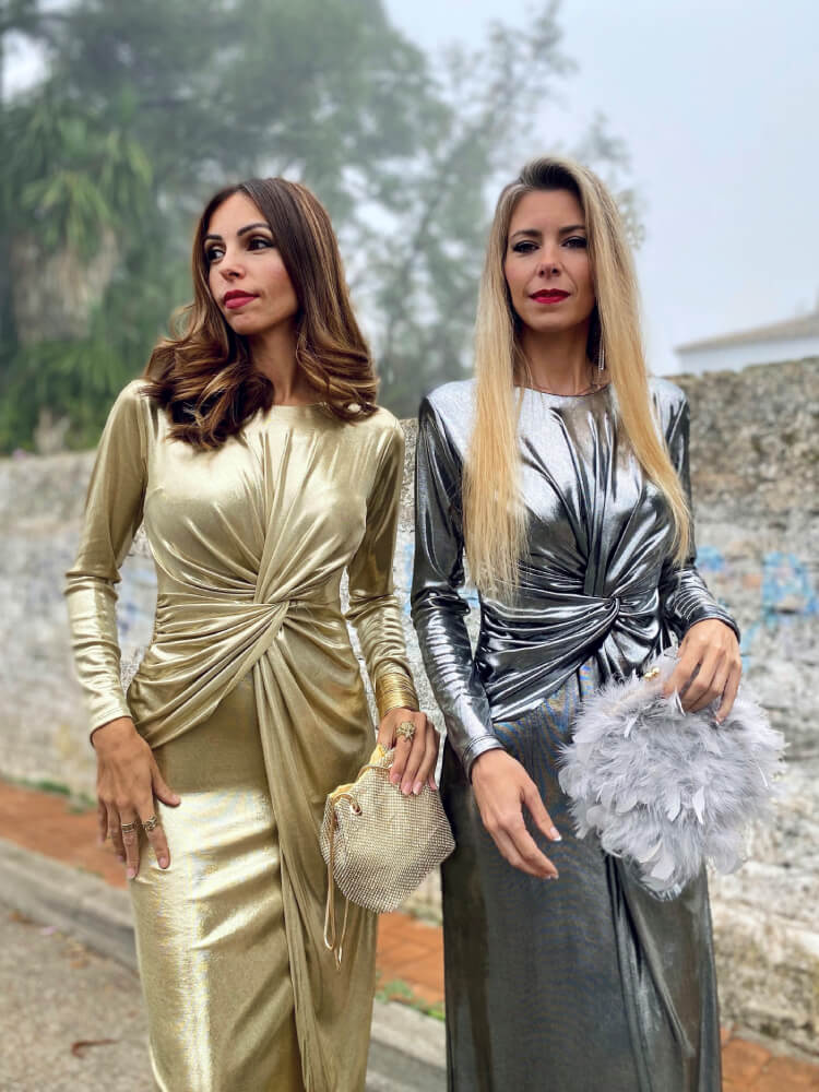 vestido dorado metalizado elástico
