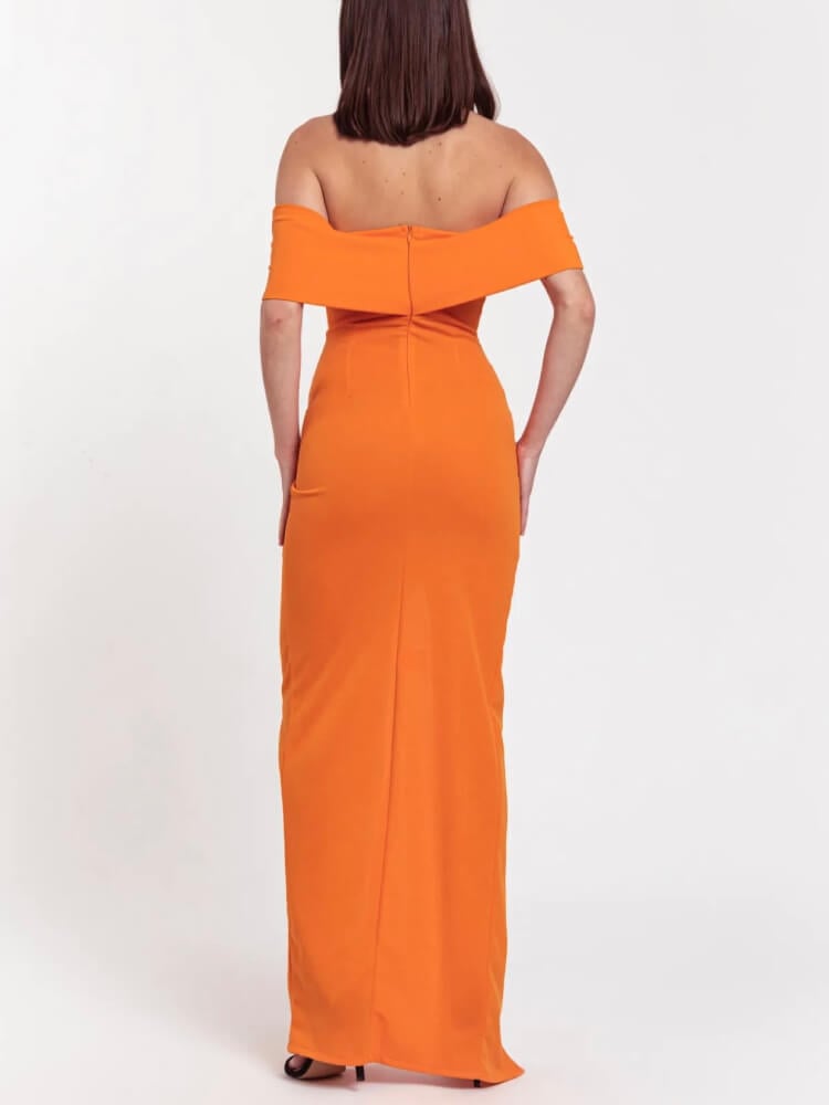 Vestido naranja elástico largo