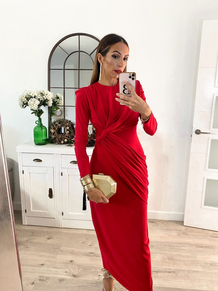 Vestido rojo en Tejido Elástico
