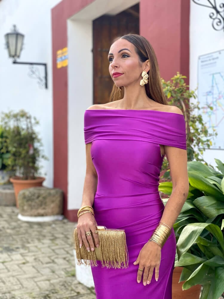 Vestido elegante de invitada buganvilla