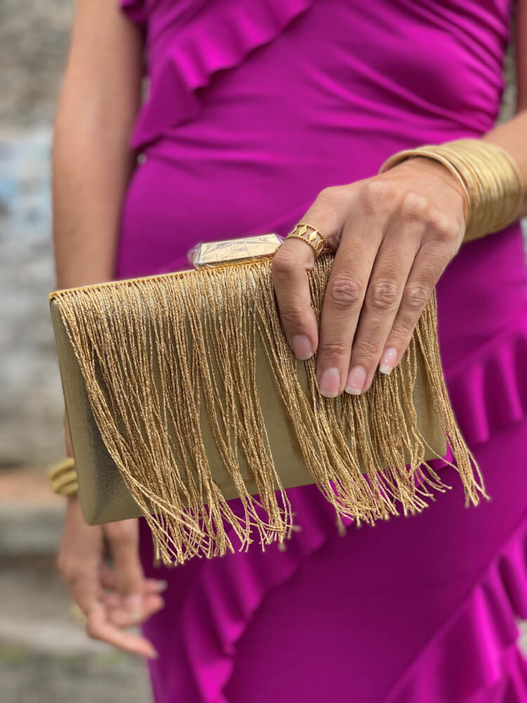 Bolso De Mano Marrón Con Flecos