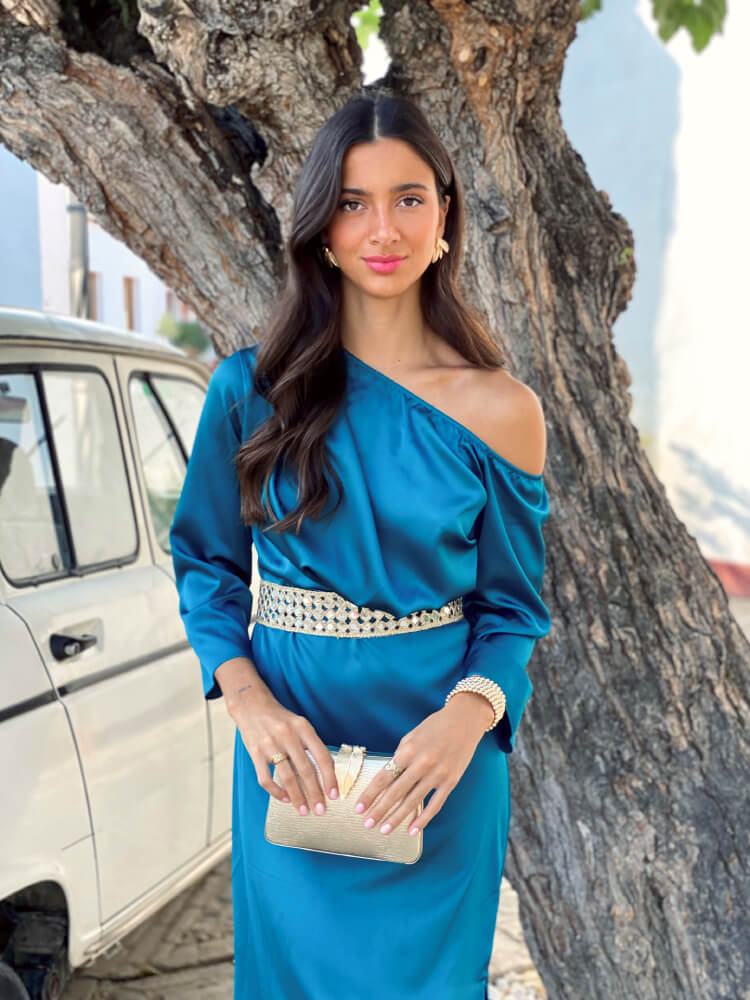Vestido Azul Petróleo Sedoso
