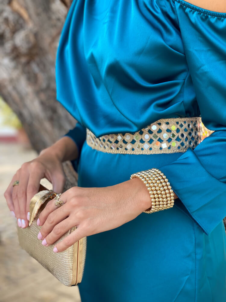 Brazalete Ajustable De Bolitas Doradas