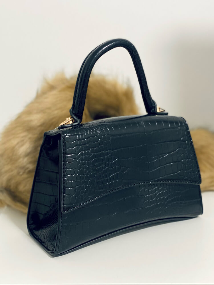 Bolso de mano cocodrilo negro