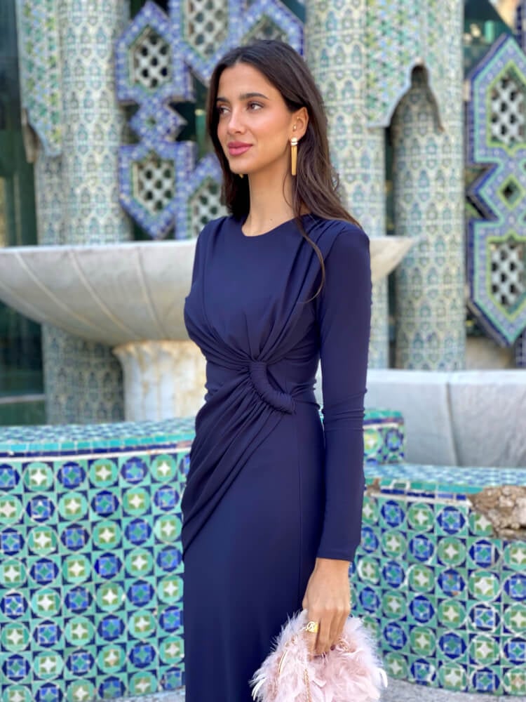 Vestido barato drapeado azul