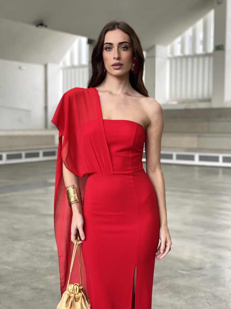 Vestido Rojo Con Efecto Corset