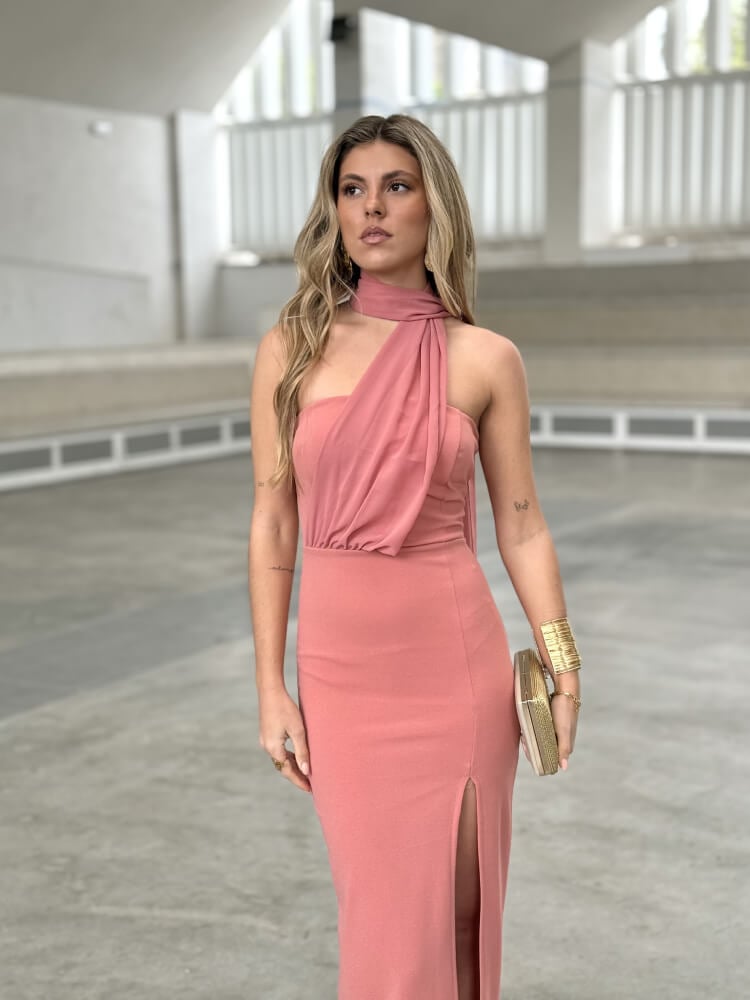 Vestido Melocotón De Raso Sedoso