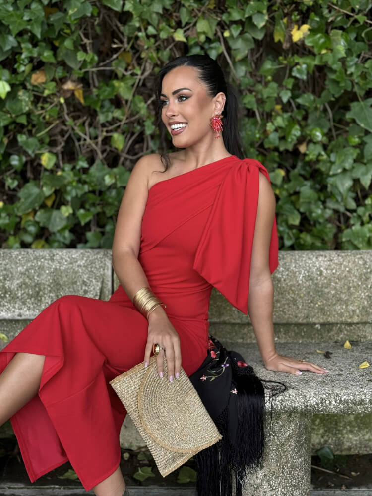 Vestido Rojo Crespón Elástico