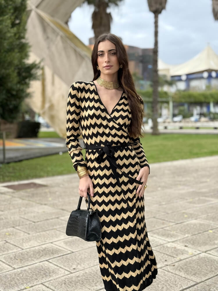 Vestido Punto Dorado Y Negro