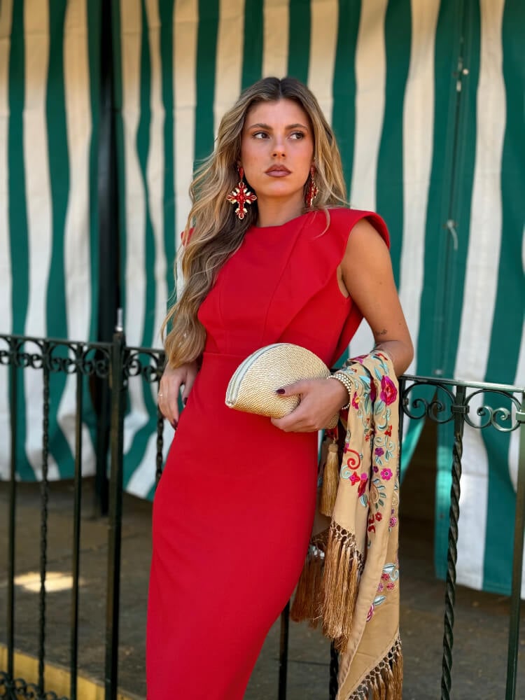 Vestido Rojo Elástico Con Cremallera