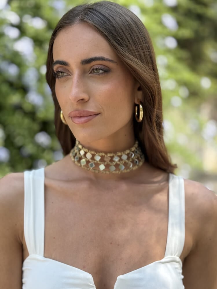 Choker Blanco Con Espejitos