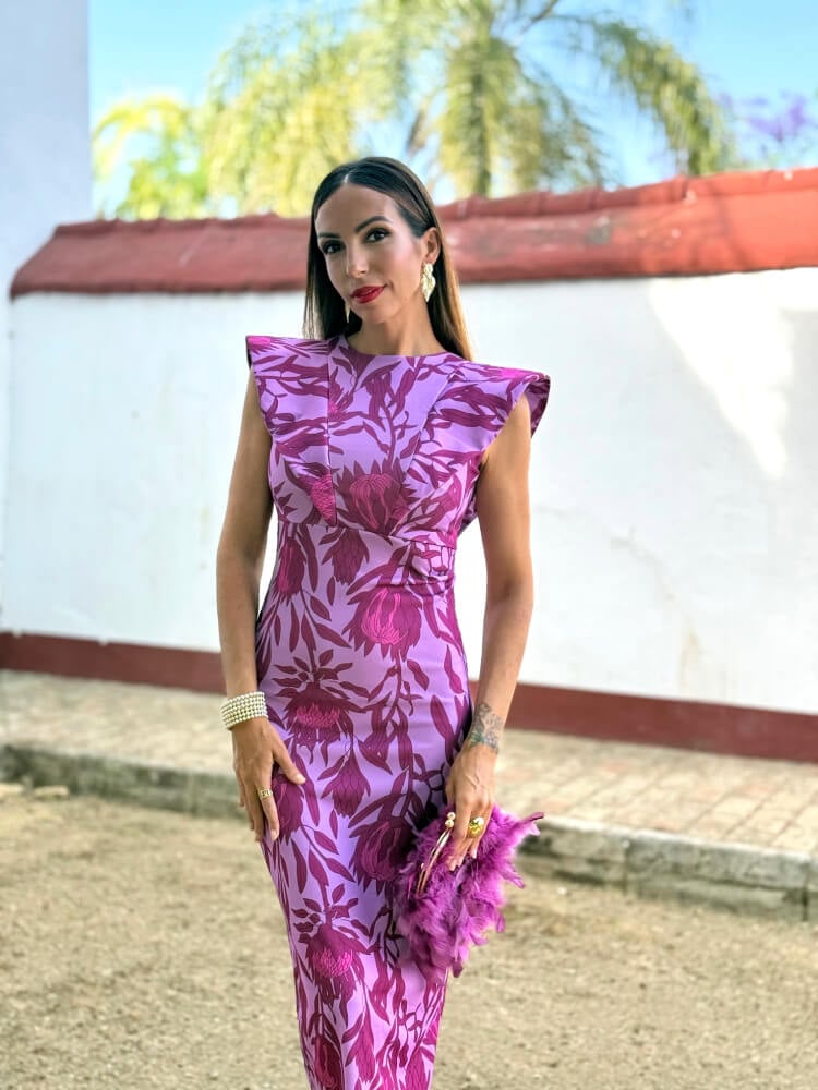 Vestido elegante crespón elástico morado