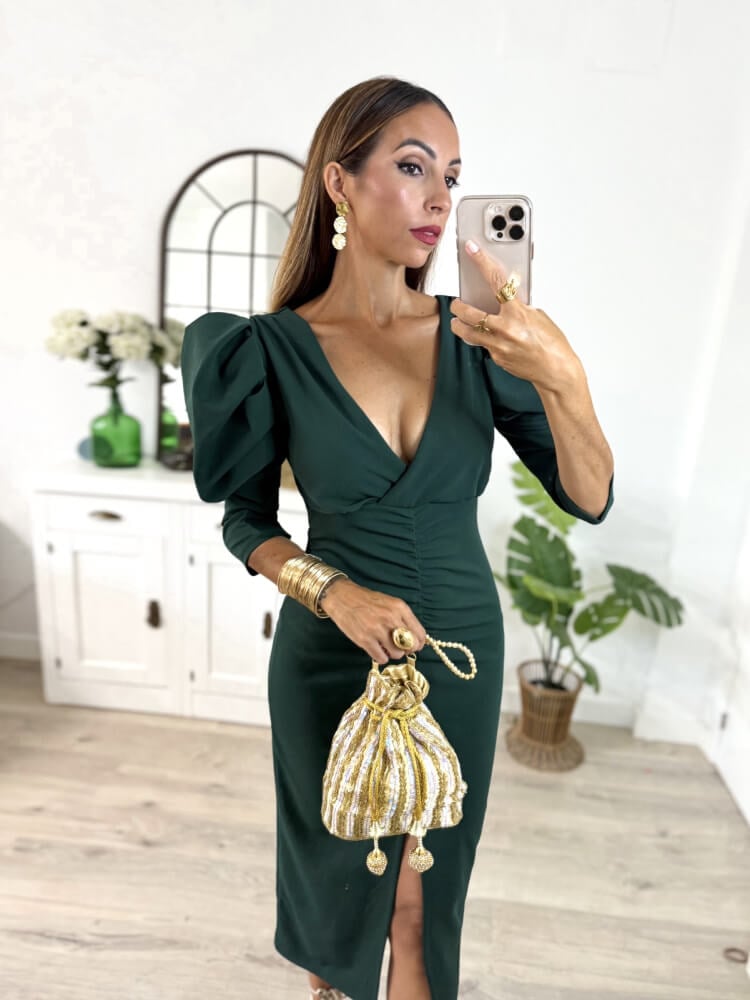 Vestido Negro Con Drapeado Frontal