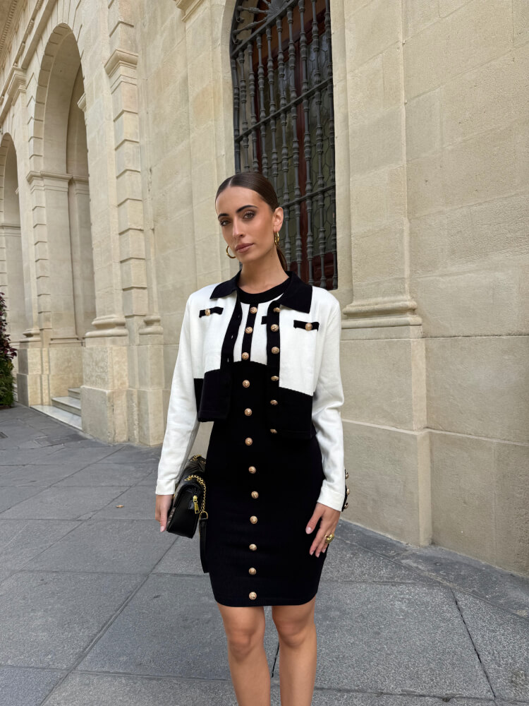 Conjunto Blanco Y Negro Con Vestido