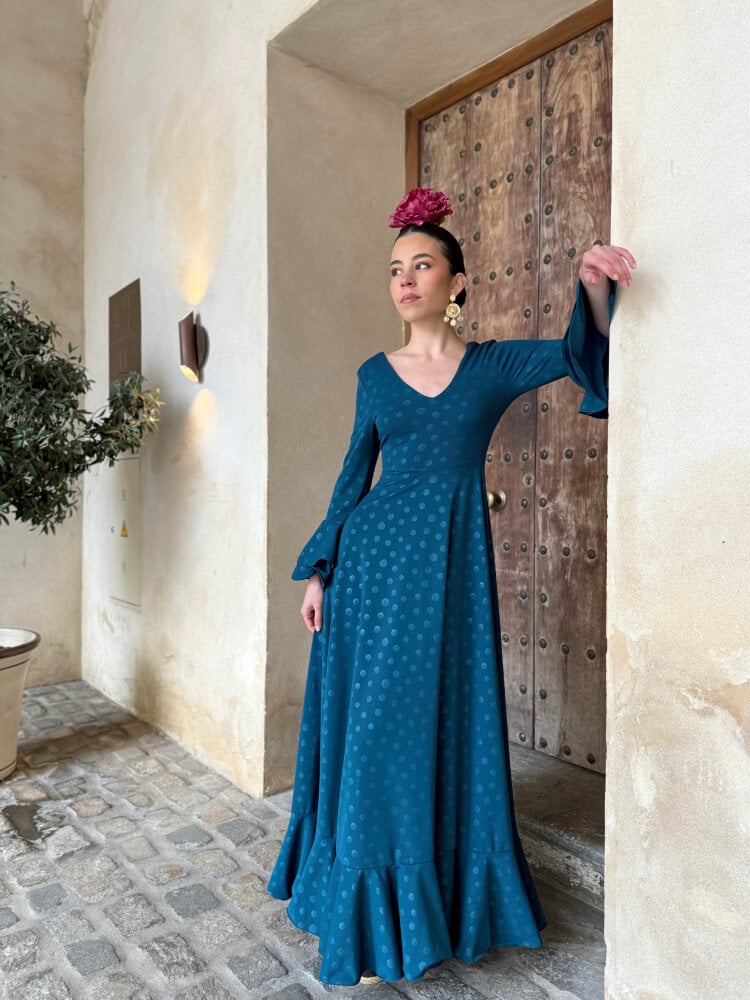 Bata Rociera Azul Con Lunares