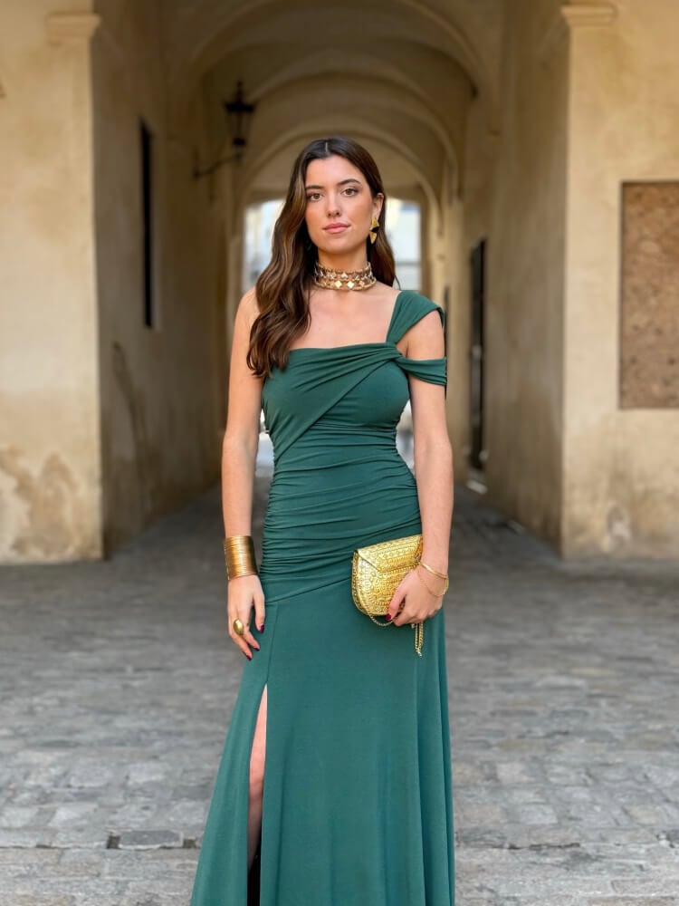 Vestido Verde Botella Asimétrico