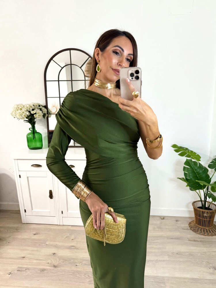 Vestido Verde Oliva Asimétrico
