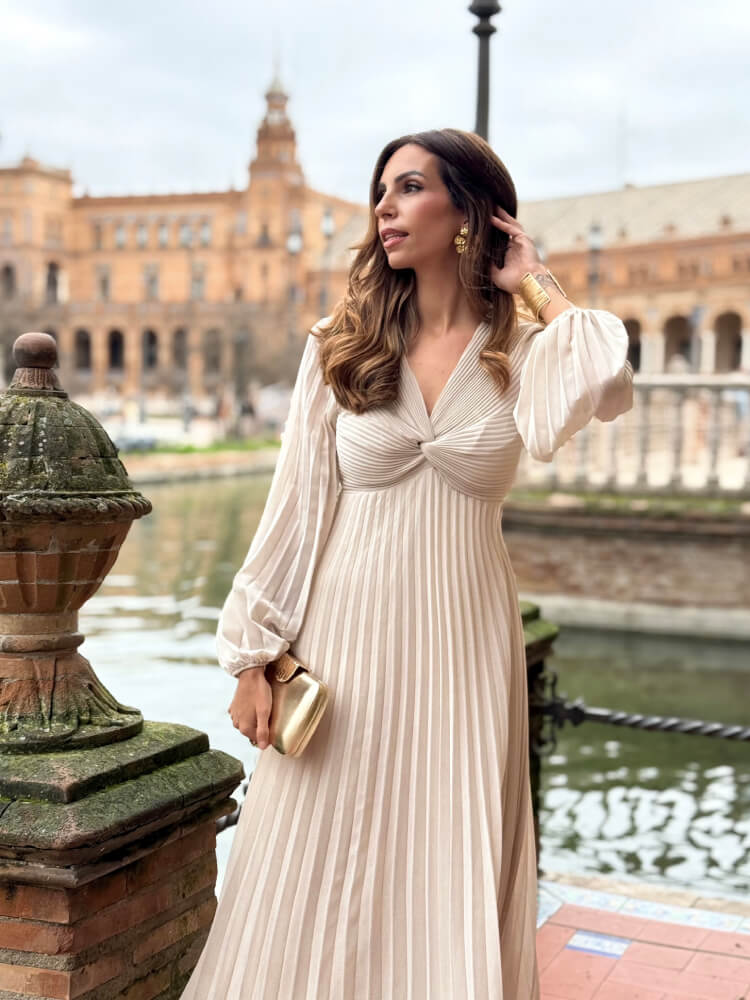 Vestido Gasa Plisada Nudo