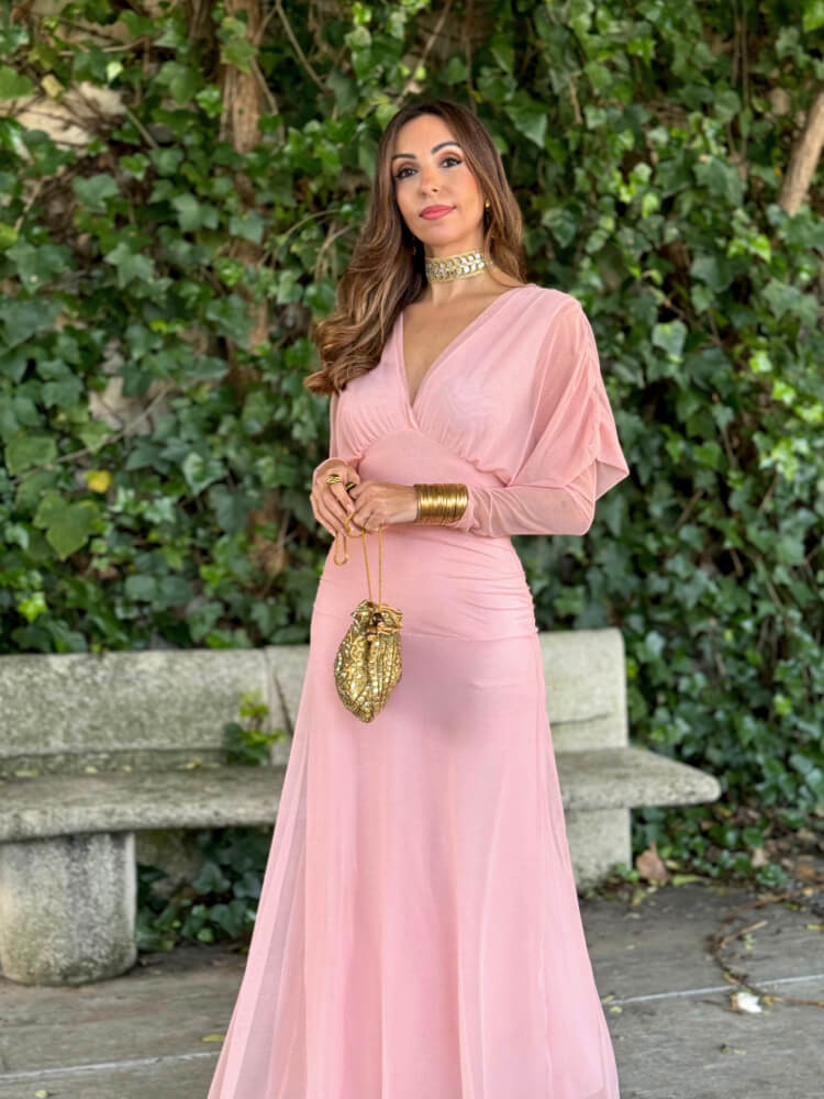 Vestido Rosa Escote En V