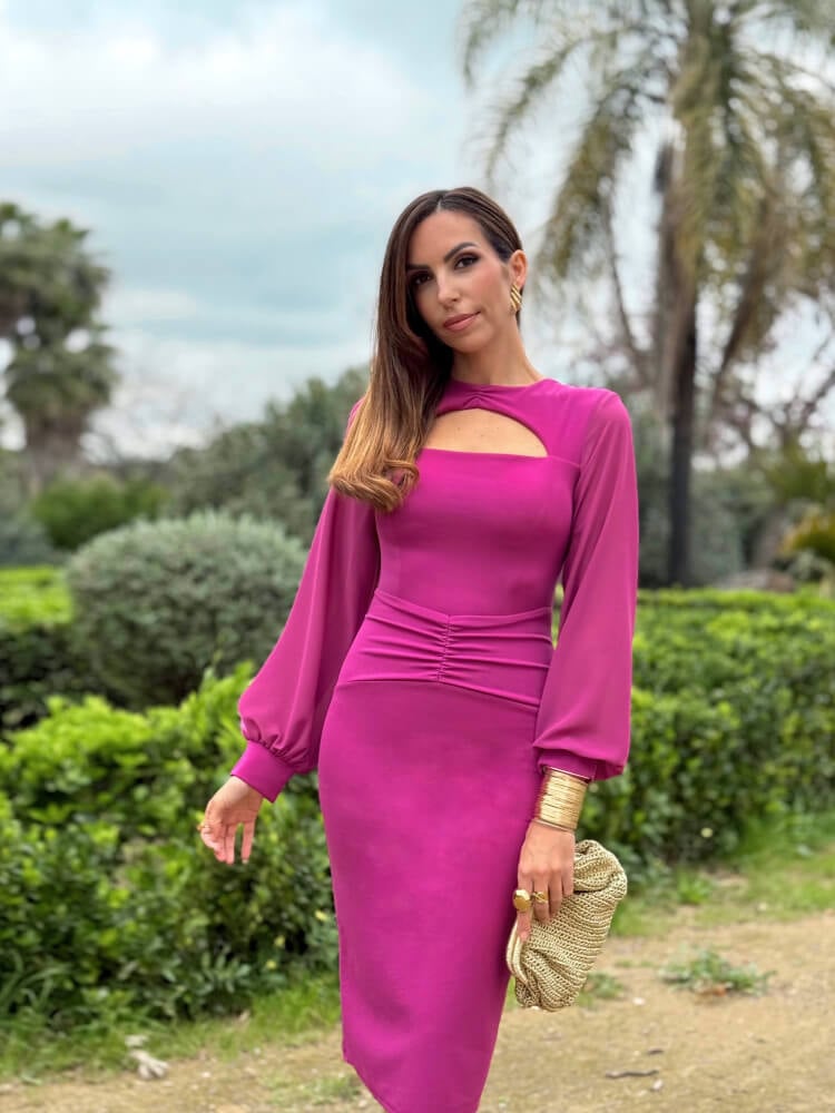 Vestido guganvilla elegante largo con mangas de gasa