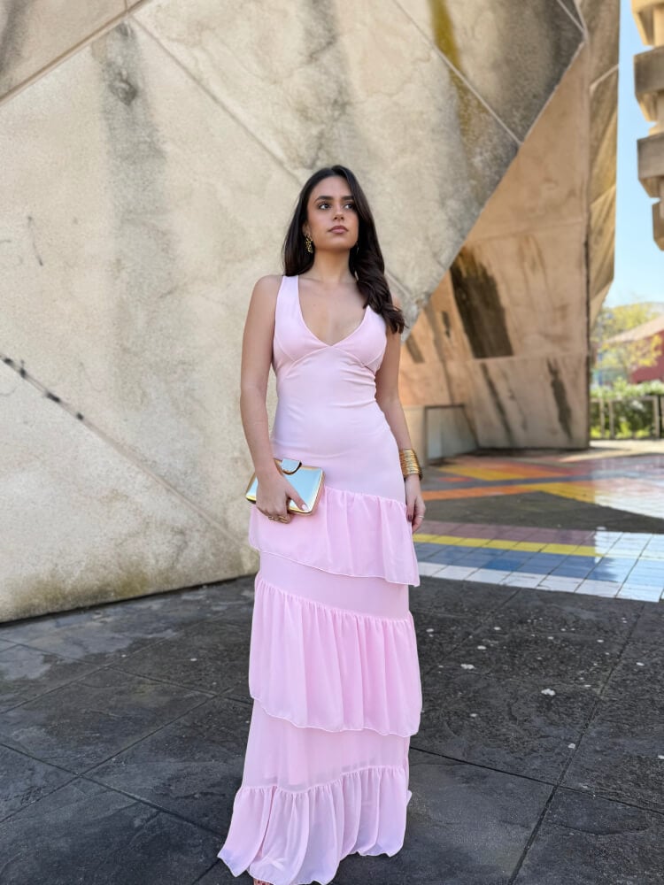 Vestido en crespón elástico rosa