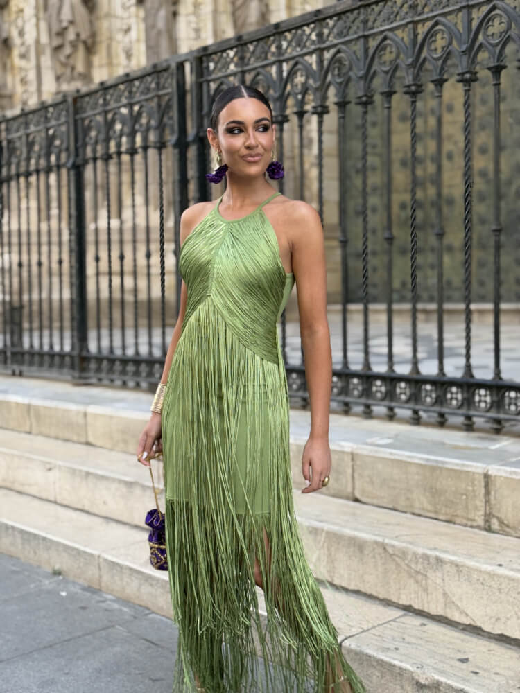 Vestido largo en un tono verde suave