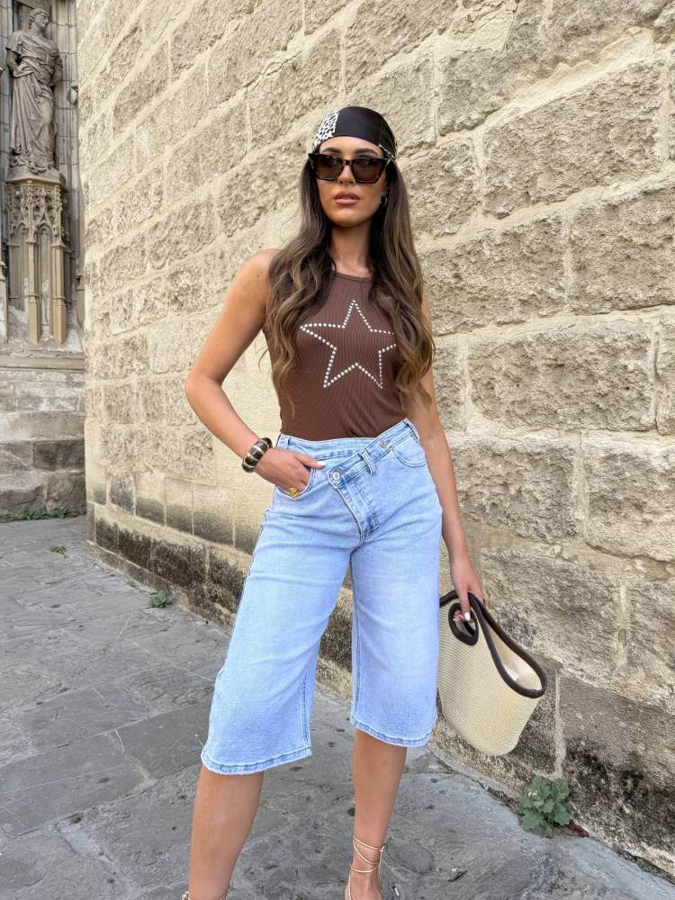 Jeans pirata en tejido vaquero elástico para verano