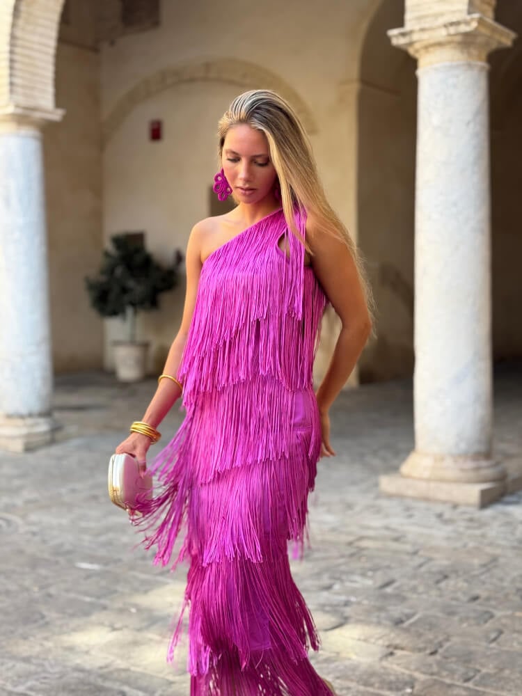 Vestido buganvilla en tejido elástico y fluido