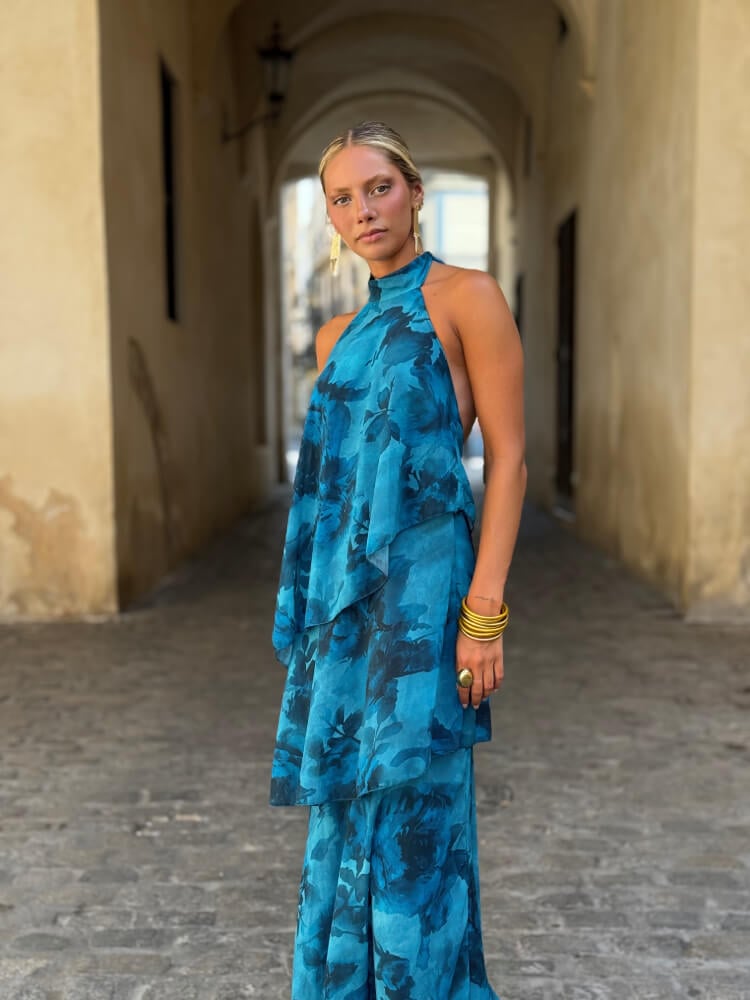 Vestido en tejido gasa azul