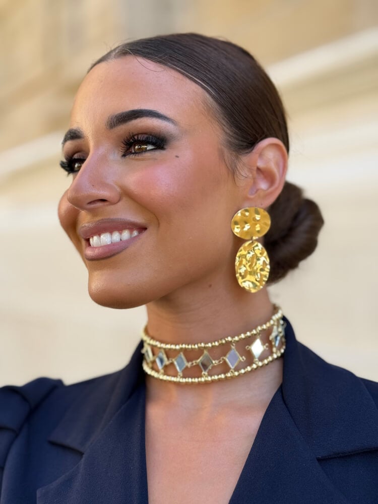 Choker Esmeralda bolas doradas